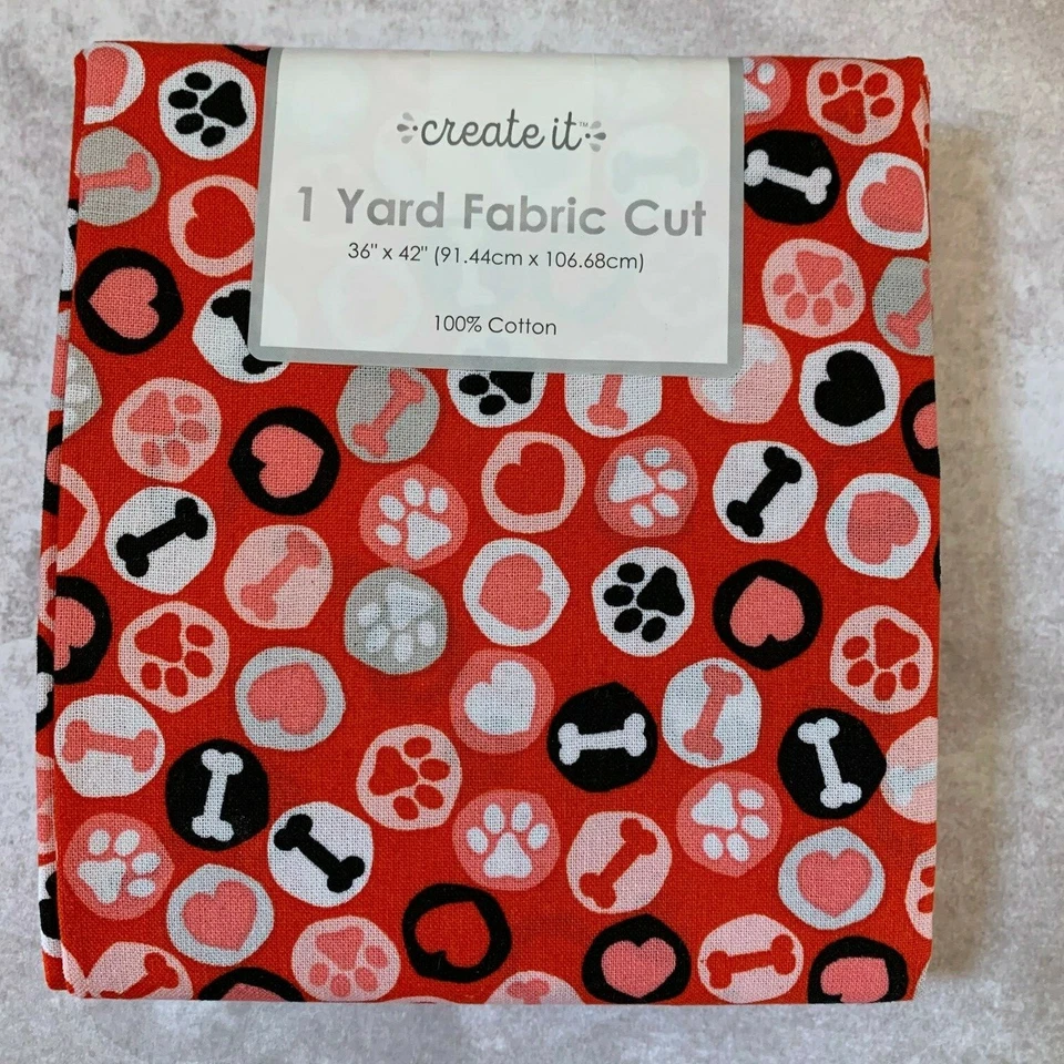 Create It Puppy Love Hearts Print 1 Yard Cotton Fabric 36" X 42"