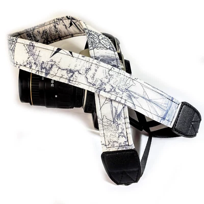White Nautical Camera Strap - Map Camera Strap -Double Padded Comfortable - Image 1 of 4