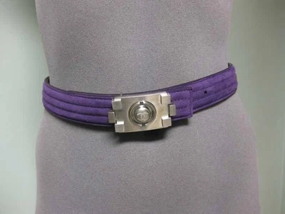 $930 Chanel AUTÉNTICO CC Logo Lego Ladrillo Níquel Hebilla Ciruela Gamuza Cuero Cinturón 26 65 Foto 1 de 4