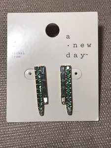 NEW A New Day Women’s Nickel Free Emerald Green, Aqua & Goldtone Earrings - Picture 1 of 6