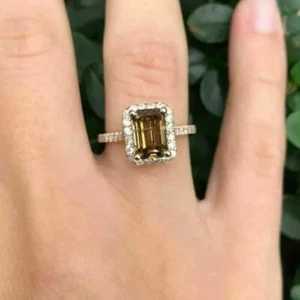 5 Ct Champagne Treated Diamond Ring Emerald Cut VVS1 Certified Gift For Partner - Picture 1 of 6