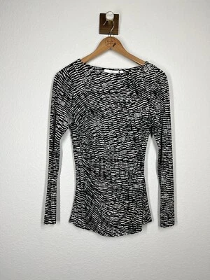 Hugo Boss Womens Ejada Print Jersey Top Size Small S Black White Shirred - Image 1 of 4