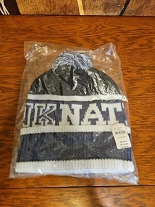 NWT VICTORIA'S SECRT PINK NATION BLUE WHITE BLACK BEANIE POM POM HAT ONE SIZE - Picture 1 of 2