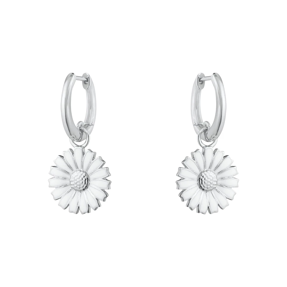 Georg Jensen. Brincos DAISY de prata esterlina com esmalte branco. - Imagem 1 de 1