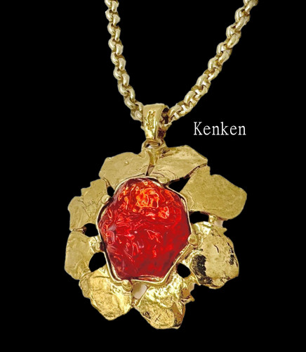 SAINT LAURENT (YSL) YVES SAINT LAURENT YSL Collana Ciondolo Autentico Vintage Ken GP Pietra Colorata Fiore