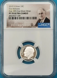 2019-S	Roosevelt Dime, 1st .999 Fine Silver 10-coin Silver Proof Set NGC PF70UC - Picture 1 of 5