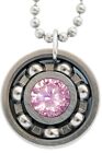 Pink Ice AAAAA Cubic Zirconia Roller Derby Skate Bearing Pendant Necklace