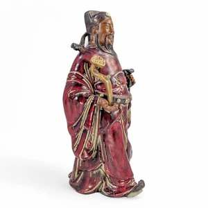Shiwan court official statue with ruyi and lingzhi, oxblood glazed, China, 1950s - Picture 1 of 16