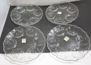 4 Vintage Clear Glass Oyster / Clam Plates