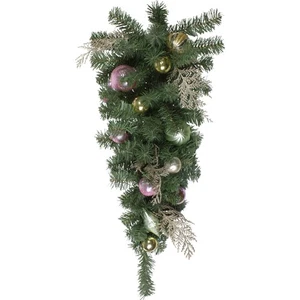 Northlight 30" Pink and Gold Frosted Artificial Christmas Teardrop Swag - Unlit - Picture 1 of 4