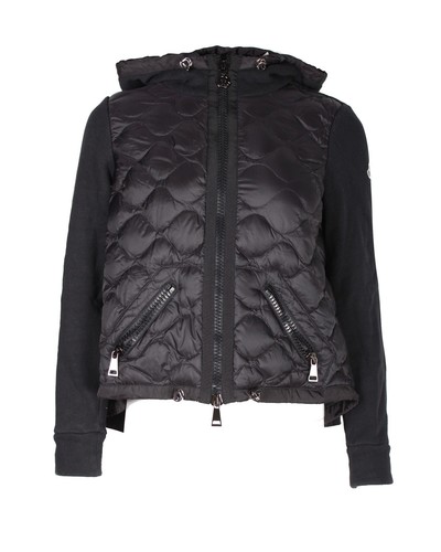 Moncler Felpa con Cappuccio Qulited Piumino In Nylon Donna Nero Xs