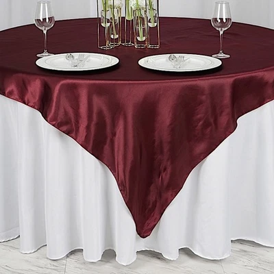Burgundy SATIN 72x72" SQUARE Table OVERLAY Wedding Party Topper Decorations - Image 1 of 4
