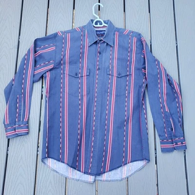 Camisa Vintage Wrangler Western Botón Para Hombre Grande 16-34 Rodeo Vaquero Azul Foto 1 de 4