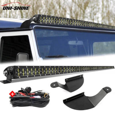Dual Row 52" Led Light Bar +Brackets Mounts Fit Gutter Land Rover Defender +Wire - Image 1 of 4