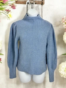 Bloomingdale's Aqua Cashmere Sweater Size Small Blue Puff Sleeve Mock Neck - Picture 1 of 5