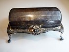 Vtg SILVER PLATE ROLL TOP FOOTED BUTTER DISH Glass Insert Rectangle Caviar READ