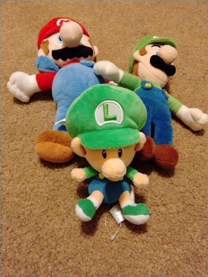 3 Mario Plushies including Mario, Luigi, and Baby Luigi  - Image 1 of 4