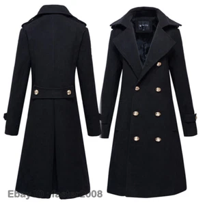 Chaquetas de mezcla de lana militar para hombre Gabardina larga de doble pecho M-5XL - Imagen 1 de 7