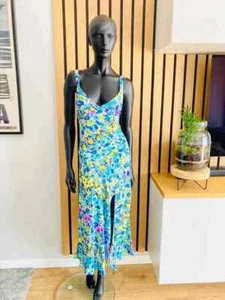 ZARA FLORAL PRINT DRESS SUMMER WEDDING GUEST BLUE TEA SLIT MIDI S SMALL 8 4 36 - Picture 1 of 13
