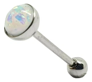 Barra Lingua Opale Bianco AB Cristallo 14g (1,6mm) Acciaio 316L 16mm Barra Co... - Foto 1 di 10