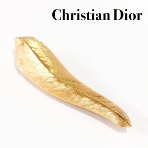 Christian Dior CD Leaf Motif Brooch Gold Color Authentic Used - Picture 1 of 7