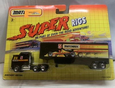 Vintage 1992 Matchbox Super Rigs Matchbox Racing #5 Nos Black Rig And Trailer - Image 1 of 4