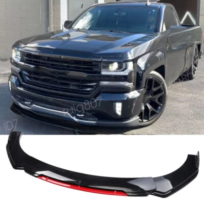 For Chevrolet Silverado 1500 Black&Red Front Bumper Lip Body Spoiler Splitter - Image 1 of 4
