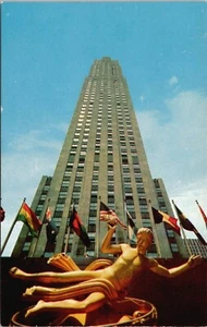 RCA Gebäude Rockefeller Center Statue Ansicht, New York City, New York - Postkarte - Bild 1 von 2