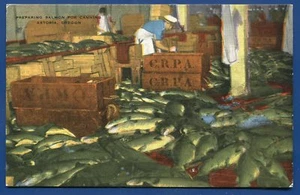 Astoria Oregon or Preparing Salmon for canning postcard FREE SHIP - Picture 1 of 2