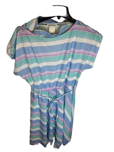 Sue Sherry Vintage Pastel Striped Dress Size 18.5 Made In USA - Picture 1 of 11