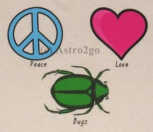 PEACE LOVE BUGS--Insects Nature Science Girls Scoop Neck soft T shirt XS, S only - Picture 1 of 2