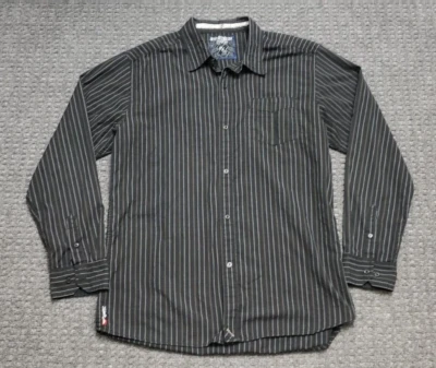 Quiksilver Men's 2XL Black Pin Striped Long Sleeve Button Up Shirt - Image 1 of 4