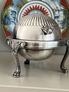 Antik F.B. Rogers Silver Co. Roll Top Kaviar Butterdose Silber Teller - Bild 1 von 8