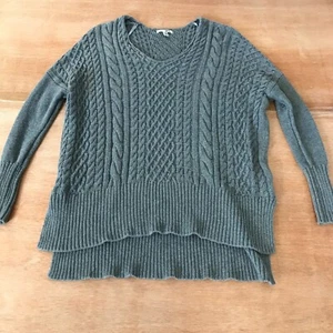 Amuse Society Sweater Women S Gray Cableknit Crewneck Hi Lo Hem Long Sleeve - Picture 1 of 11