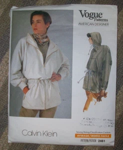 VOGUE Calvin Klein Vintage 1990 Pattern 2461 Hooded Jacket Sizes 8-10-12 - Picture 1 of 2