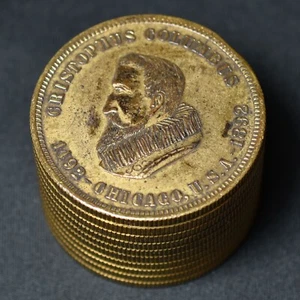 1892 World Columbian Exposition, Chicago, Brass Coin Paperweight, Eglit 133 - Picture 1 of 6