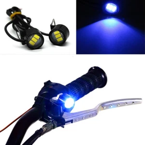 Blue Motorcycle Hawkeye Handlebar Rearview Mirror LED Daytime Running Lens Light - Picture 1 of 10