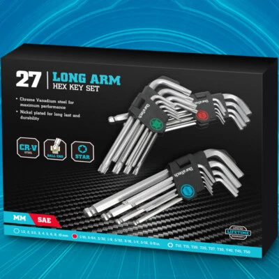 27-Pieces Allen Wrench Set Long Arm Torx Star Ball End Hex Key Sets SAE & Metric - Image 1 of 4