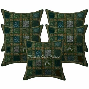 Bohemian Sofa Cushion Covers 16 x 16 Sequins Patchwork Cotton Home Pillowcases - Picture 1 of 3