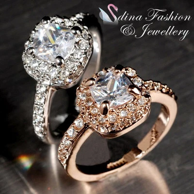 18K Gold Plated Made With Swarovski Crystal Cushion Cut Engagement Wedding Ring Foto 1 de 4