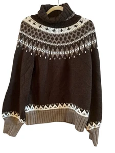 St. John’s Bay Woman’s NWT Size Large Chocolate Brown Fair Isle Sweater Trending - Picture 1 of 9