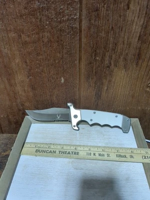 Navaja de Bolsillo Plegable Borde Hueso Mango Plástico Blanco Clip Serrado Nueva  Foto 1 de 4