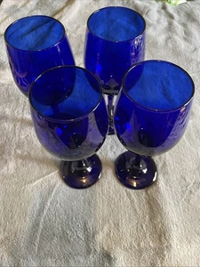 Set of 4 Solid Cobalt Blue Wine Glass Stemmed Glasses - Picture 1 of 7
