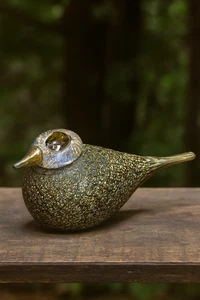 Iittala Oiva Toikka Kunst Glas Vogel Finnland signiert beklebt 6" grün gesprenkelt - Bild 1 von 6
