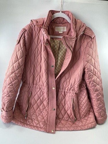 Giacca imbottita trapuntata Michael Kors donna XL rosa cappuccio staccabile leggera