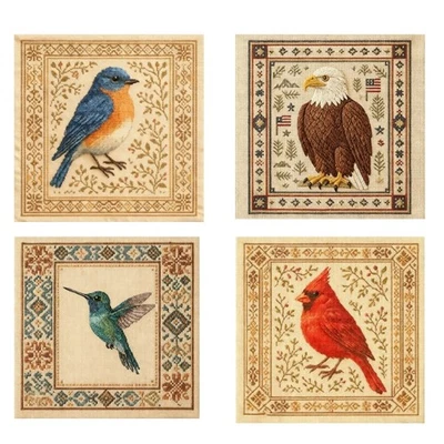 Detailed Bird Crosses Stitching Project Set Fabric Family Creative Hobbies - Image 1 of 4