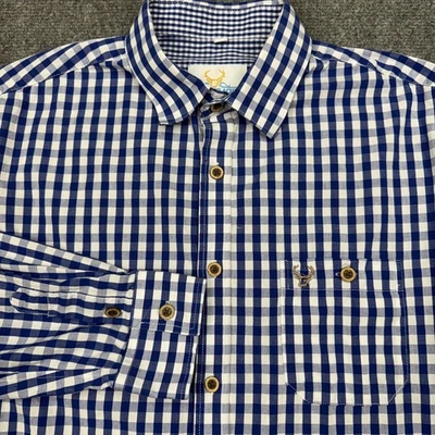 Camicia Bavaria Trachten uomo taglia XL blu bianca Gingham check Oktoberfest tedesca - Immagine 1 di 4