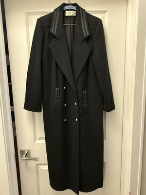 Abrigo de Lana Negro Maggie Lawrence Largo Doble Pecho Botones Dorados Talla 10 De Colección Foto 1 de 4