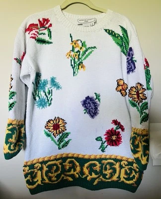 Suéter túnica de algodón floral vintage Adrienne Vittadini para mujer talla pequeña *Leer-A Foto 1 de 4