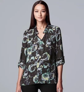 SIMPLY VERA Floral Sz Large Casual or Dress Button Up Semi Sheer Roomy Blouse - Picture 1 of 7